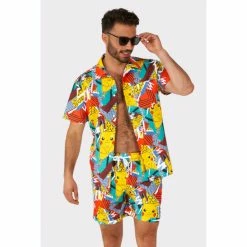 OppoSuits Pokemon Pika Pikachu Men's Summer Combo Matching Shirt And Shorts